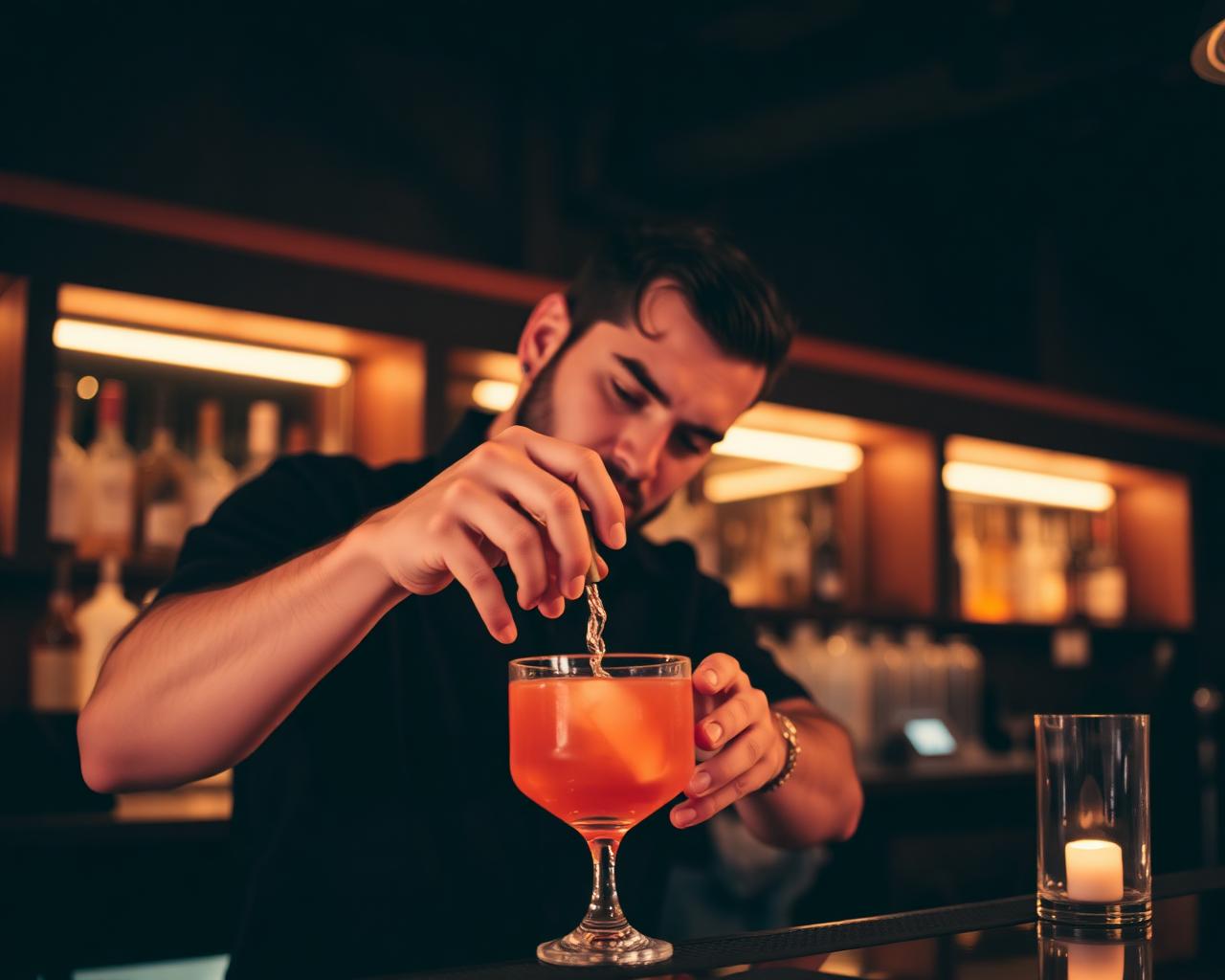 Mixologist Edward Boziana garnishing a cocktail